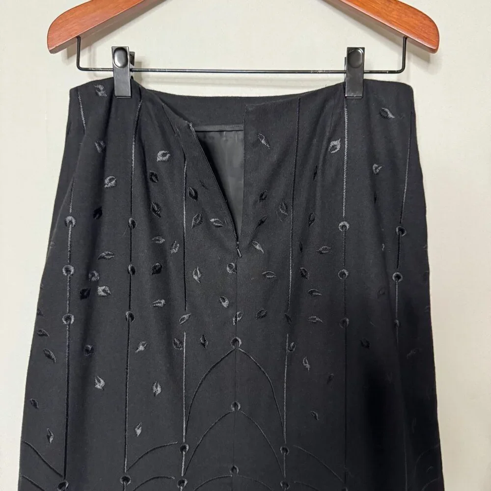Talbots Petite Black Wool Blend Embroidered A Line‎ Pencil Maxi Skirt Size 12 P